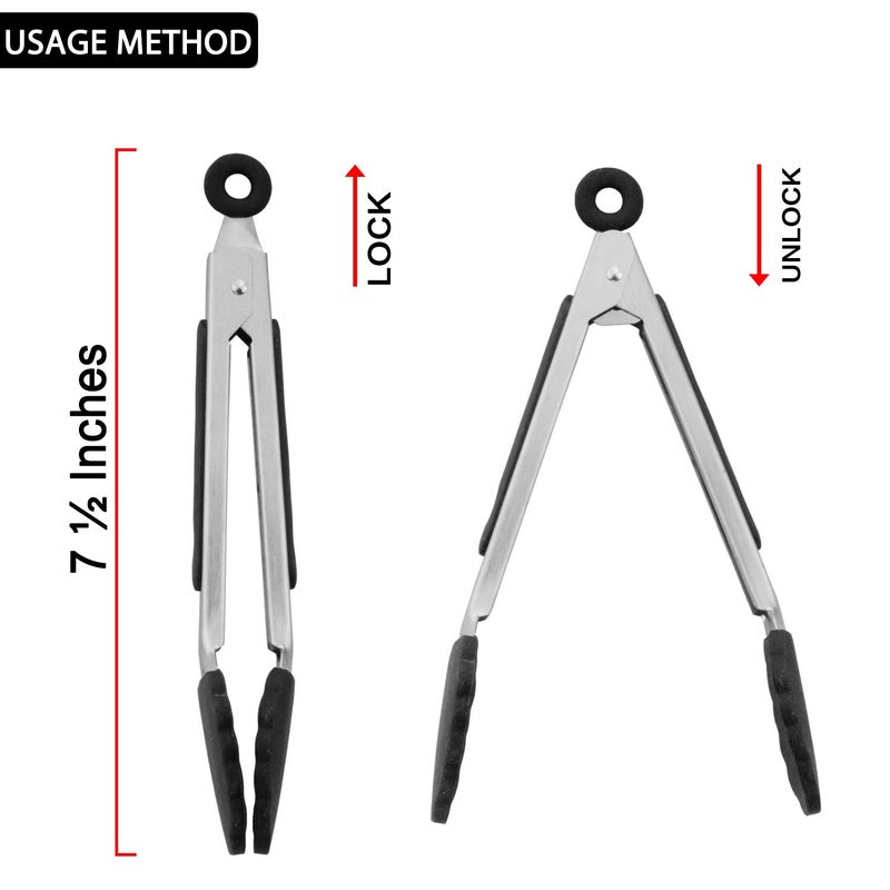 HINMAY Small Serving Tongs with Silicone Tips 7 Inch Mini Stainless Steel Food Tongs, Set of 3 (Black) - Image 4